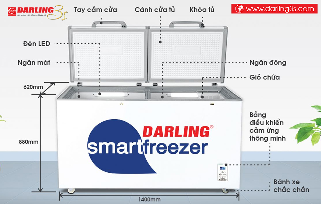 Kích thước tủ đông Darling DMF-4699WS