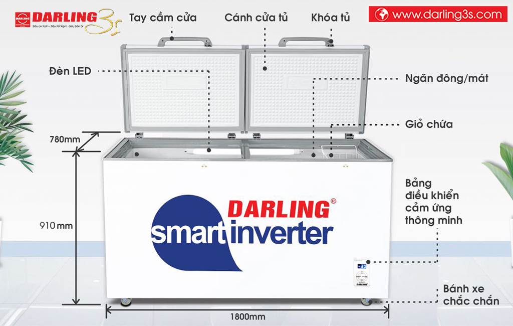 Kích thước tủ đông Darling DMF-8799ASI