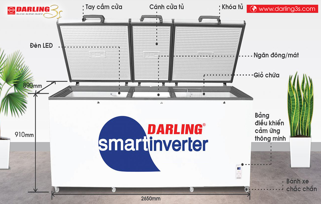 Kích thước tủ đông Darling inverter DMF-1279ASI