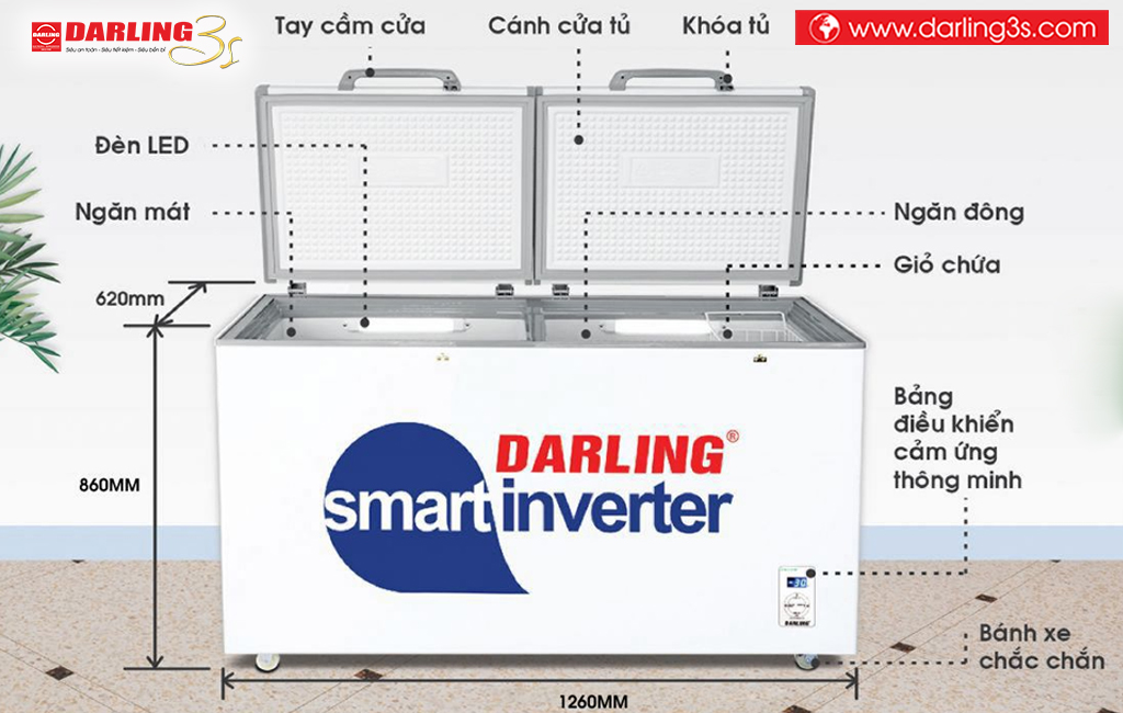 Kích thước tủ đông Darling inverter DMF-3799ASI