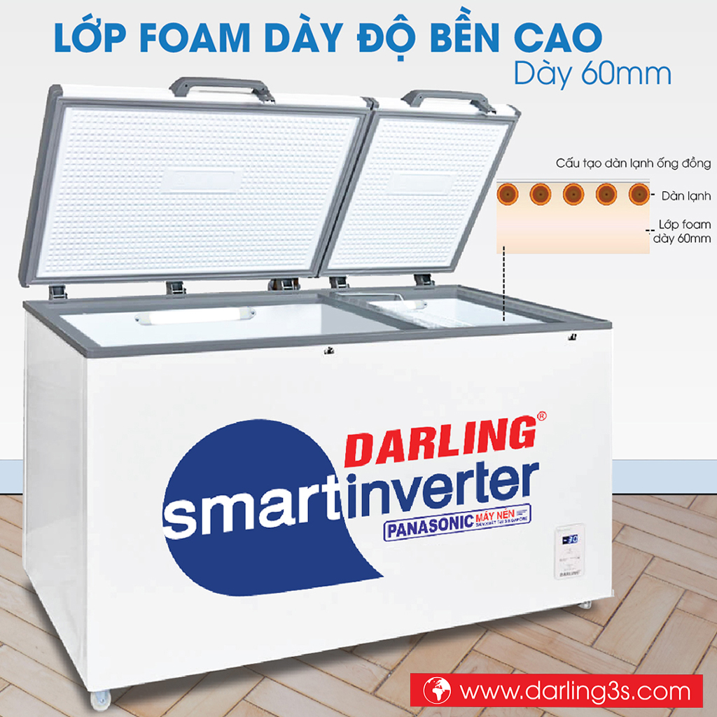 Tủ đông Darling inverter DMF-7699WSI lớp Foam dày 60mm
