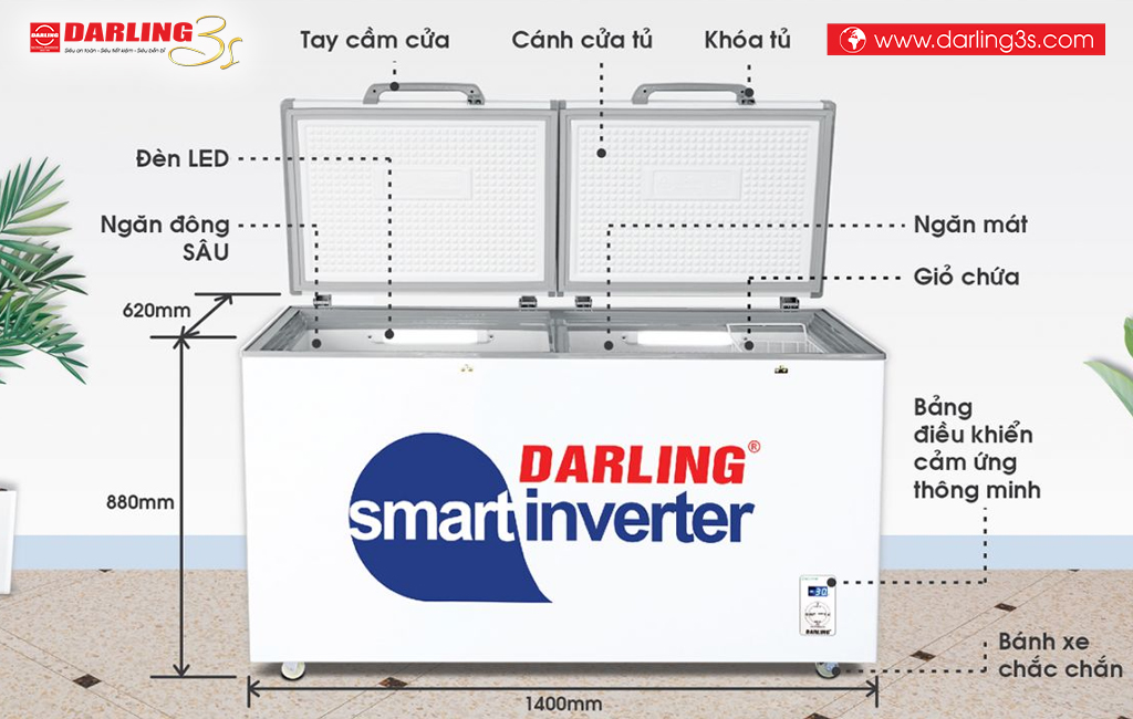 Kích thước Tủ đông Darling inverter DMF-4699WSI-2
