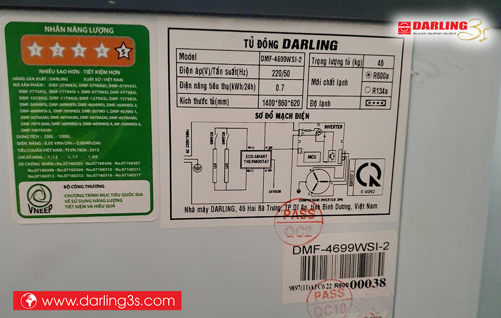 Thông số kỹ thuật tủ đông Darling DMF-4699WSI-2