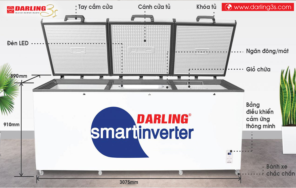 Kích thước tủ đông Darling inverter DMF-1579ASI
