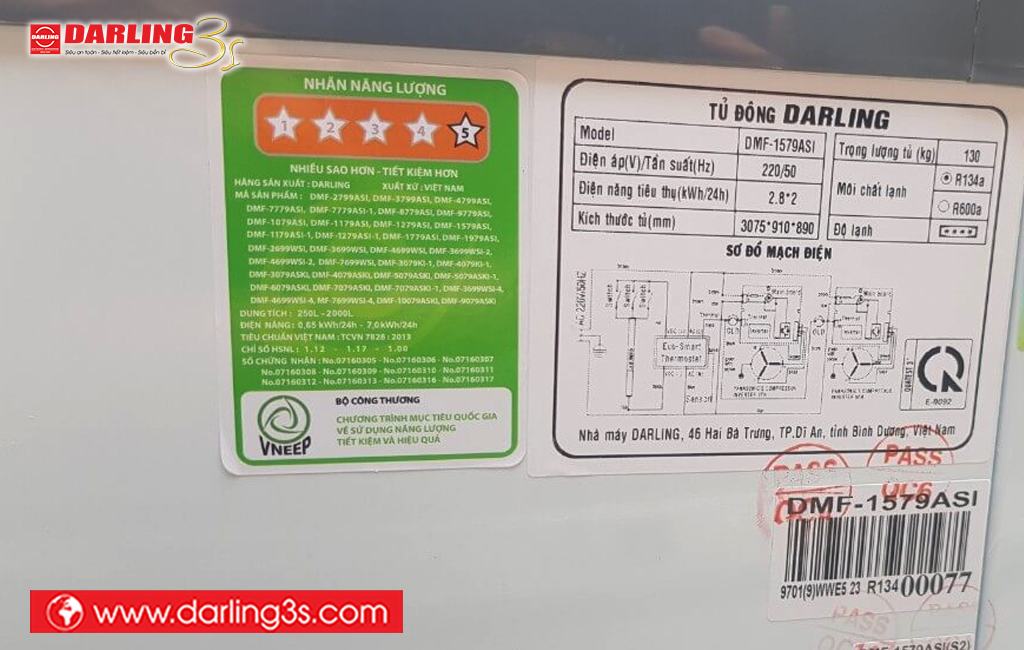 Thông số kỹ thuật tủ đông Darling inverter DMF-1579ASI