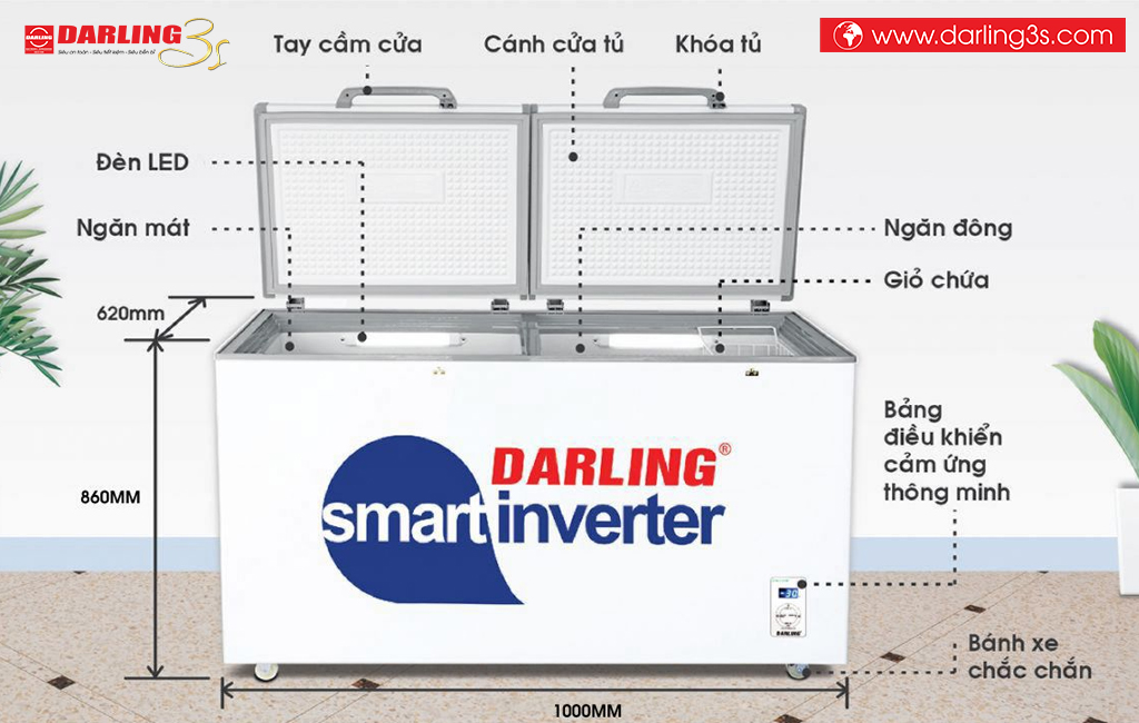 Kích thước tủ đông Darling DMF-2699WS