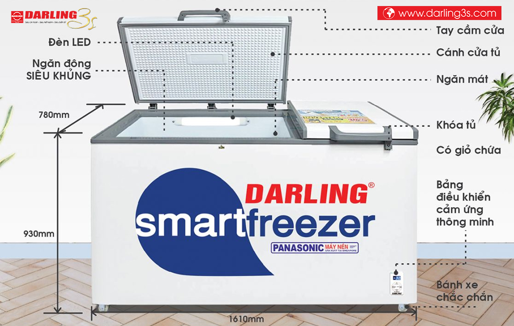 Kích thước tủ đông Darling DMF-7699WS-2