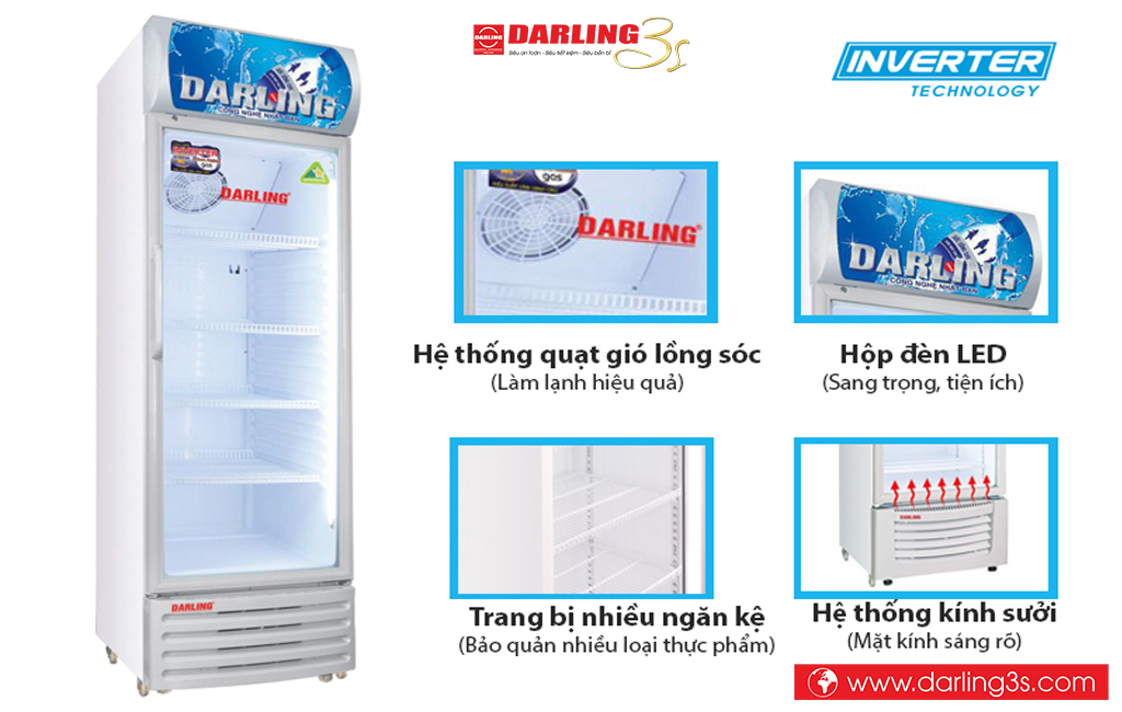 Tủ mát inverter Darling DL-2800A3 nhiều tiện ích đi kèm