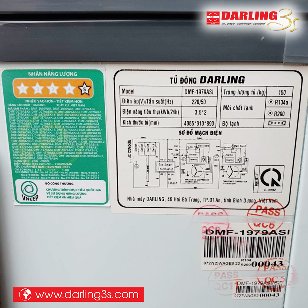 Thông số kỹ thuật tủ đông Darling DMF-1979ASI