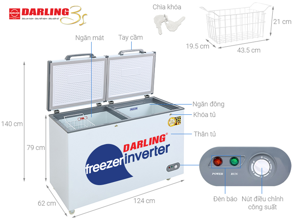 Kích thước tủ đông Darling DMF-3999WI2