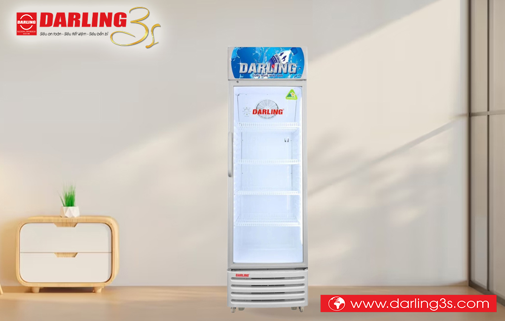 Tủ mát Darling thiết kế tone màu trắng sạch sẽ, sang trọng, phù hợp mọi không gian