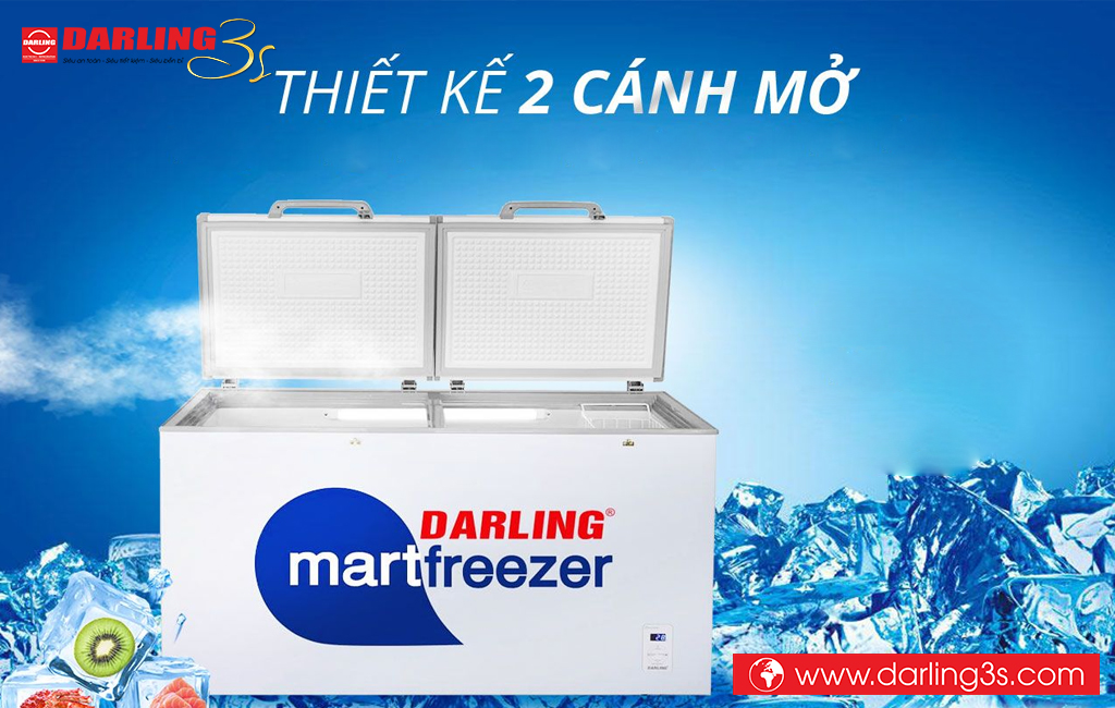 Tủ đông 2 ngăn 2 cánh Darling thiết kế 2 cánh mở kiểu vali
