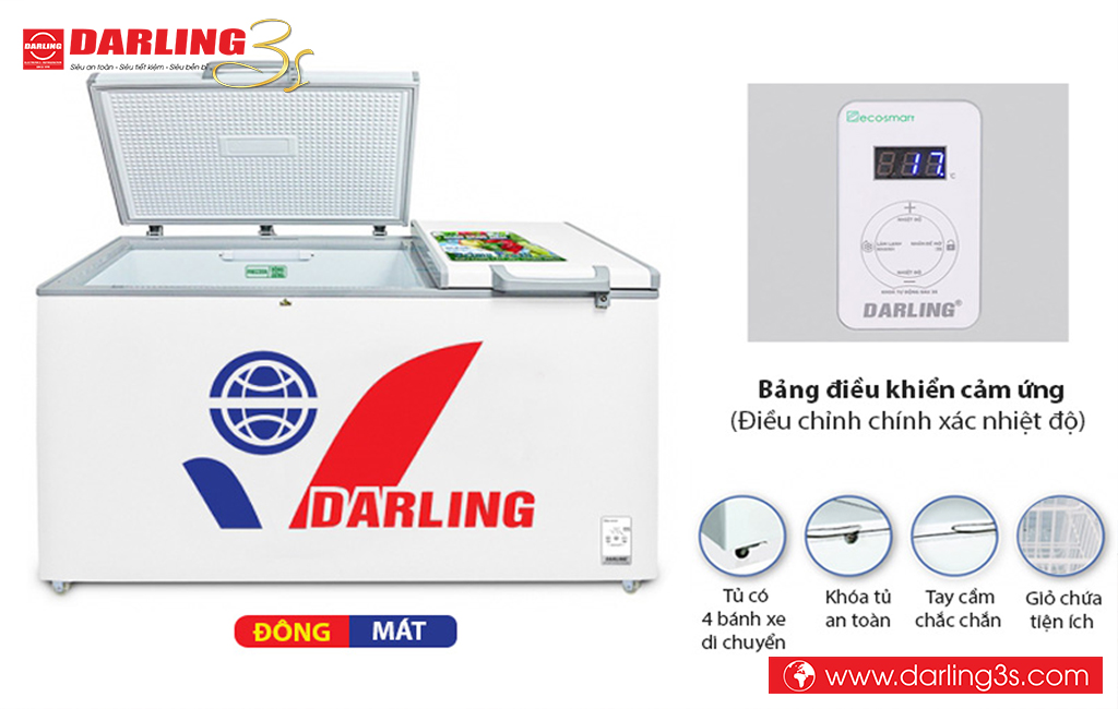 Tủ đông 2 ngăn 2 cánh Darling kèm các tiện ích thông minh