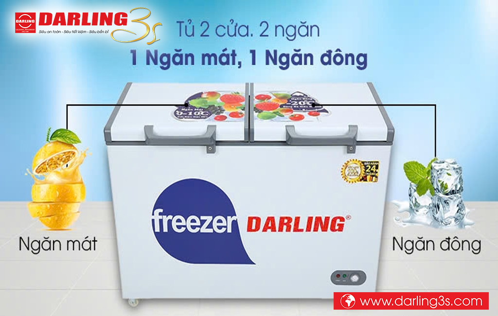 Tủ đông Darling 2 ngăn 2 cánh (1 ngăn Đông 1 ngăn Mát)