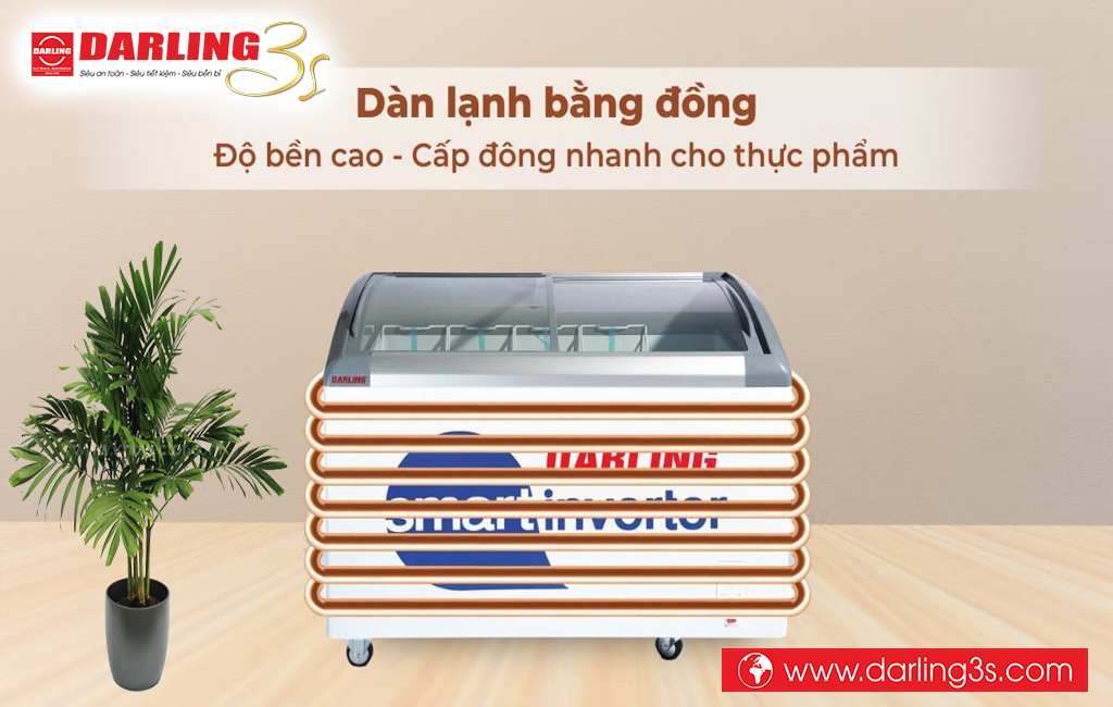 Tủ đông mặt kính Darling DMF-9779ASKI dàn đồng làm lạnh nhanh, sâu và bền bỉ