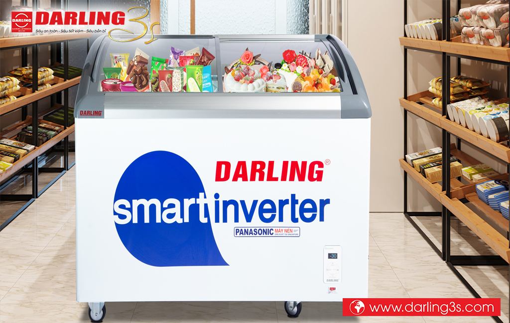 Tủ đông kính cong Darling giúp trưng bày thực phẩm đẹp mắt