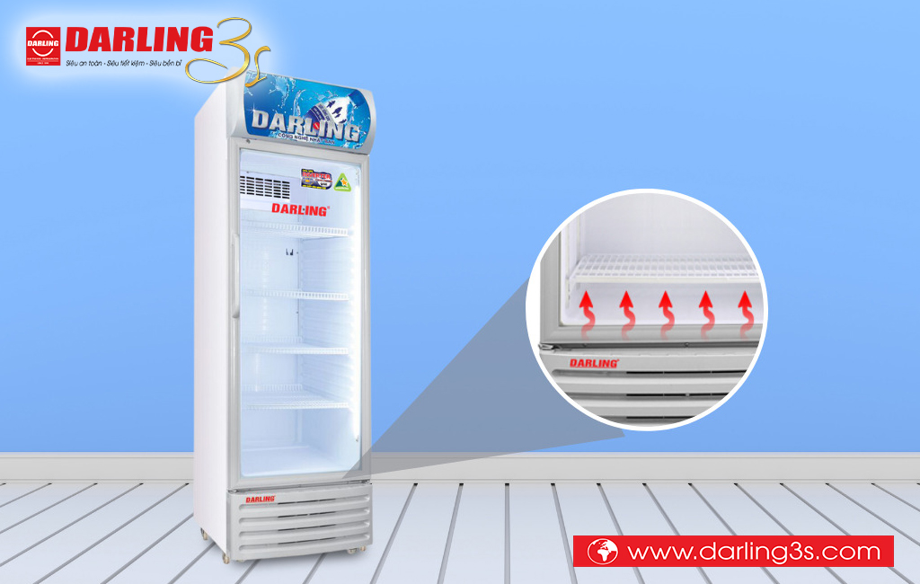 Tủ mát Darling hệ thống sưởi kính bằng cách tận dụng hơi nóng máy nén