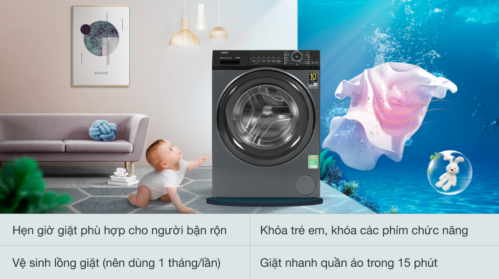 Máy giặt Aqua Inverter 8.5 kg AQD-A852J BK tiện ích đi kèm