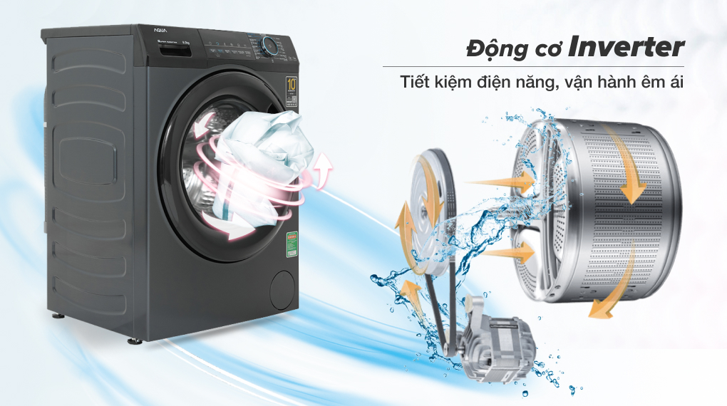 Máy giặt Aqua Inverter 8.5 kg AQD-A852J BK tiết kiệm điện năng