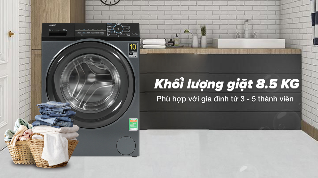 Máy giặt Aqua Inverter AQD-A852J BK khối lượng 8.5 kg