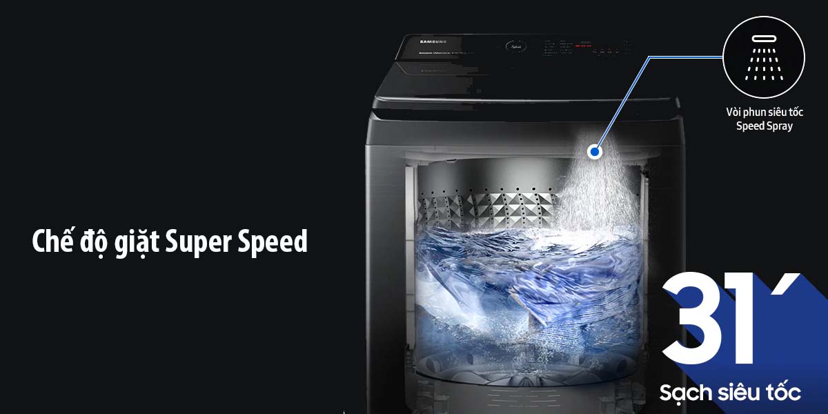 Máy Giặt Samsung Inverter 12 kg WA12CG5745BVSV Chế độ giặt Super Speed