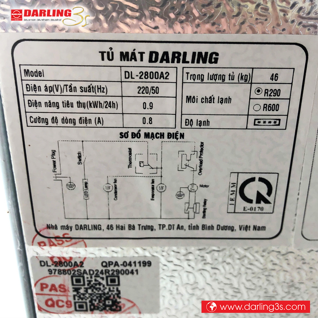 Thông số kỹ thuật tủ mát Darling DL-2800A2
