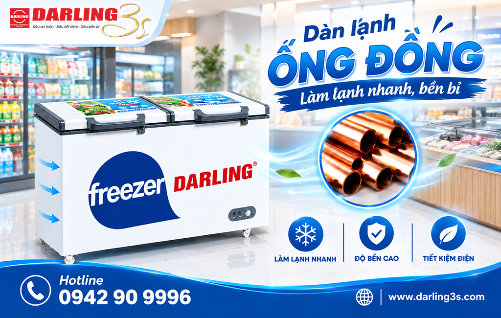 Tủ đông Darling dàn lạnh đồng bền bỉ