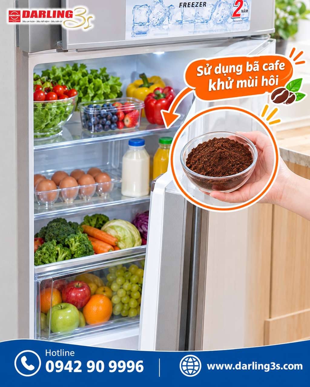 Sử dụng bã cafe khử mùi hôi tủ lạnh